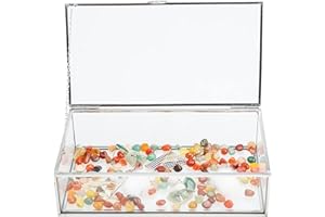 Homtone 20 x 11 cm srebrne pudełko ze szklaną pokrywką, biżuteria dekoracyjna pamiątka organizer ekspozycyjny przezroczysty prostokąt srebrne pudełko na wesele dekoracja