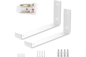 VTOPVMAX 2 Pack Heavy Duty Shelf Brackets with Lips for Scaffold Boards, 5mm Thick Steel L-Shaped Modern White Wall Supports, 10"x4" (25x10cm) Shelving Brackets Kit