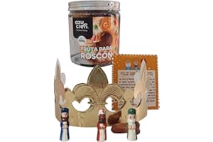 Azucren, Kit Roscon de Reyes con Fruta Confitada 200G, Figuras Roscon de Reyes, 1 Rey, Corona, Haba y Tarjeta, Perfecto para tu Roscon Casero con Fruta Escarchada para Rellenar de Crema, Nata o Trufa