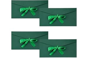 GLADFRESIT 4 PCS Kraft Paper Invitation Envelopes with Ribbons - Perfect for Wedding, Festival & Party Invitations(Blackish Green)