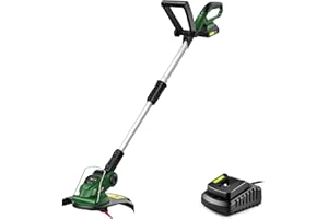 SnapFresh Tagliabordi a Batteria con 20 Lame in Nylon, Larghezza di Taglio 26 cm, Design Leggero da 1,5 kg, Asta Telescopica, Impugnatura Regolabile, Protezione per Fiori, con Batteria e Caricatore Ra