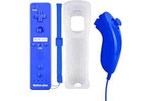 QUMOX Mando a Distancia Wii Nunchuck con Motion Plus Compatible con la Consola Wii y | Mando a Distancia de Wii con función de Choque Azul Oscuro