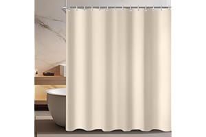 ‎LERORES Lerores Duschvorhang 180x200cm Beige, Beschwerter Saum Antischimmel Textil, Wasserabweisend, Waschbar Polyester Stoff Badevorhänge für Badezimmer, Badewanne mit 12 Duschvorhangringe