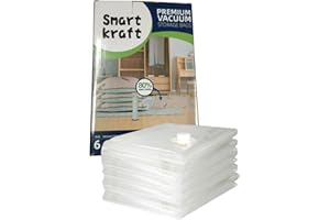 SMART KRAFT 6 PACK 80 X 60CM LARGE VACUUM STORAGE BAGS FOR CLOTHES, DUVETS, BEDDING, PILLOW, TRAVELING WITH DOUBLE ZIP SEAL
