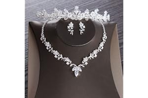 KAL'ANWEI Zirkonblatt Brautschmuck Set Strass Diadem Diademe Krone Halsreif Halskette Ohrringe Hochzeit Luxus Schmuck