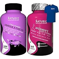 Naturyz Triple Strength Omega 3 Fish Oil with Highest Strength 2450 mg Omega 3-6-9 Per Serving (EPA 1200mg DHA 800mg) & Women’s Sport Daily Multivitamin for Women (with 55 Nutrients & 12 performance blends) for Immunity, Hair & Skin health- 120 tablets