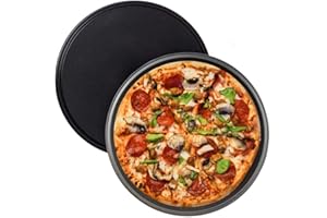 Ousyaah Lot de 2 Plaques Rondes de Pizza, Ø 22cm Moules à Pizza Revêtement Antiadhésifs en Acier Carbone, Plats à Four pour Cuisson de tartes flambées Plaques de Pâtisserie