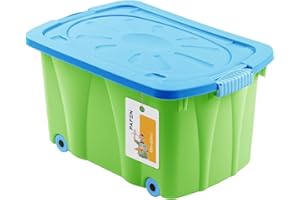 PAFEN Piraten Spielzeugkiste 49l mit Rollen - Schatzkiste 58 x 29,5 x 37,5cm - Spielzeugbehälter Aufbewahrungsbox für Kinder Ordnungsbox, Erbsengrün