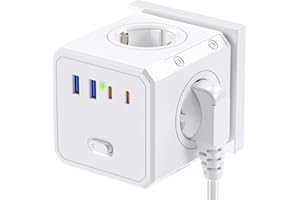 BURNNOVE Multiprise 8 en 1 Cube de Prise 4000W Multiprise Cube Murale USB C sans Fil 16A 4 Prises AC 2 USB 2 Type C avec Interrupteur Voyant Chargeur de Voyage pour Bureau Maison Blanc