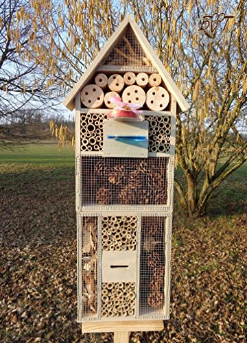INSEKTENHOTEL MIT STÄNDER UND TRÄNKE SDV-HOST-MS und FUTTERPLATZ, Futterstelle, hell grau weiss silbergrau Überwinterung Schmetterlingshaus Nest als Ergänzung zum Meisen Nistkasten Meisenkasten oder zum Vogelhaus Vogelfutterhaus Futterstation für Vögel Insektenhäuschen – Insektenhotels, , Marienkäferhaus-Marienkäfer-Marienkäferkasten-Schmetterlingshaus-Schmetterlinge,Gartendeko - 4
