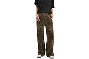 GENERIC Leopard Print Jeans for Women Baggy Pants with Pockets Y2k Streetwear Wide Leg Trousers Low Rise Straight Pants Cargo Jeans Casual Denim Grunge Hip Hop Street Bottoms for Young