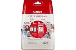 Canon PG-545 XL CL-546 XL VALUE Pack of 2 cartridges (Black XL Colour XL) + 50 sheets of 10x15cm Canon Photo Paper Genuine Canon (Plastic Pack)
