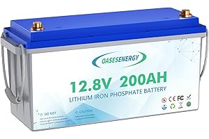 Oasesenergy Batterie Lithium LiFePO4 12V 200Ah, BMS 200A Intégré,Basse température Coupure, 4000+ Cycles pour Caravanes, Camping-Cars, Maison Solaire, Hors-Réseau,Bateaux