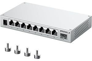 SODOLA Switch Ethernet 2.5Gbps 9 Ports géré Via Le Web, 8 Ports 2.5G Base-T et 1 Ports 10G SFP+, Refroidissement en Alliage d'aluminium et Montage magnétique, Convient pour Le Bureau et la Maison