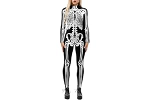 GEAGODELIA Geagodélia Déguisement Halloween pour femme Adolescent Filles Halloween Combinaison avec imprimé squelette 3D