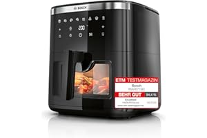 ‎BOSCH Bosch Heißluftfritteuse Serie 6, XXL 7,2 L Fassungsvermögen, 7 voreingestellte Programme, beleuchtetes Sichtfenster, bis zu 65% schnelleres Kochen, AirFryer in Schwarz, MAF671B0
