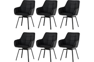 CLIPOP Esszimmerstühle Drehbar Set mit Armlehne, Kunstleder Polsterstuhl Gepolstert Sitz Küchenstuhl Drehstuhl Armlehnenstuhl für Esszimmer Wohnzimmer Büro (6er Set, Kunstleder Schwarz)