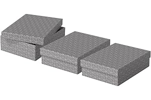Esselte - Lot de 3 Boîtes avec Couvercle, Rangement & Cadeaux, 100% Carton Recyclé, 100% Recyclable, Motif Géométrique, Gris, 628285