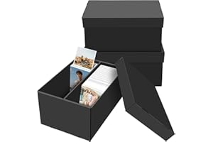 REAQUE Photo Storage Boxes, 3 Pack Picture Storage Containers, 2 Compartment Rigid Boxes, Black Collapsible Picture Organizer Case, Perfect for Storing 4×6 Inch Photos, Index Cards and More