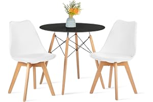 FURNITABLE Tisch und Stühle Set, Essgruppe Schwarz Tisch mit 2 Weißer Stühlen für Küche Esszimmer Büro