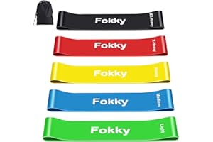 Fokky Elastici Fitness (Set di 5), Elastico Fitness con 5 Livelli di Resistenza, Elastici Palestra con Borse Portaoggetti, Bande Elastiche Fitness per Crossfit, Yoga, Pilates, Squats, Stretching