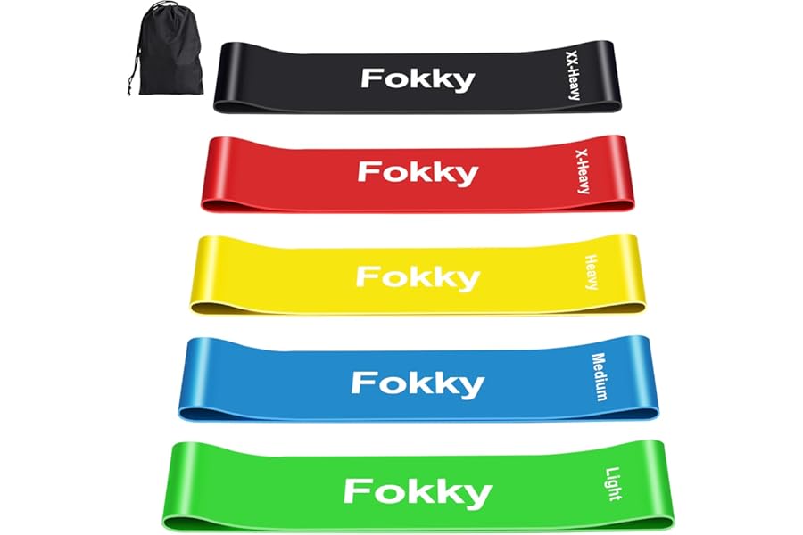 Fokky Resistance Bands [Set of 5], 100% Latex Exercise Band for Women and Men, Skin-Friendly Resistance Fitness Exercise Loop Bands 5 Levels for Legs and Glutes, Arms, Pilates, Yoga-Carry Bag Included