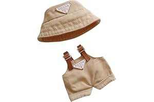 MOFUSAND 17cm Clothes Set for Doll(NO Doll), Hat & Overalls Set for 17cm Accessories Suit, Cute Clothes for Dress up Unique Style (Khaki)