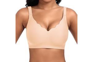 Cavotor Non Wired Support Bras for Women Wireless Push Up Bra Large Breasts Ladies Soft T Shirt Seamless Bra Padded V Neck Bralettes with Extender