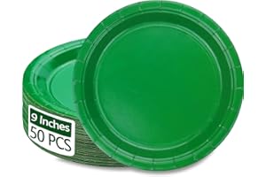PTECDROTS 50 PCS Green Paper Plates - 9” Dark Green Disposable Plates Round Dinner Plates for BBQ Birthday Party Picnic Supplies Daily Use Christmas Party Supplies
