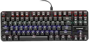 K630 Low Profile Mechanical Gaming Keyboard, Ultra Thin, Clicky Blue Switch Rainbow Led Backlit, Aluminum Panel TKL 87 Keys for PC Gamer Typist,Black (US-Layout)
