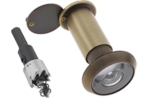 HOJLKLD Türspion, massives Messing, 200 Grad Guckloch mit 16 mm Bohrer für 3,8 cm bis 6,5 cm Türen, 1,6 cm Rohrdurchmesser, Tür-Augenspion mit Sichtschutzabdeckung (1, Antik-Bronze)