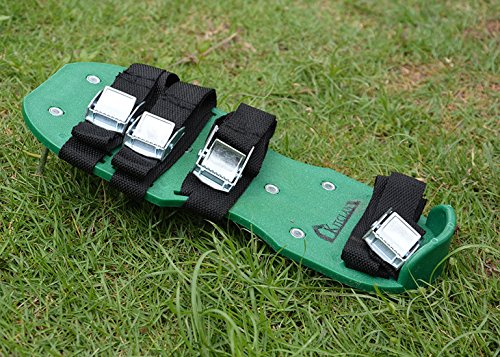 Kitclan 4 Riemen Rasenlüfter Schuhe, Rasenbelüfter Sandalen 5 cm Lange Bodennägeln für Haus und Garten (1 Paar ) Grün - 7
