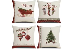 KSSKEN Federe Cuscini Natalizi 45x45cm, Federe Natalizi 4 Pack Cotone Biancheria Fodere Cuscino Divano per Soggiorno Sedia Letto-Addobbi Natalizi