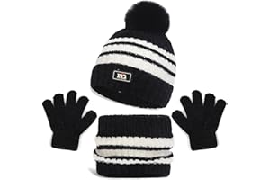 Baynetin Echarpe et Gants Bonnet Ensemble Trois Pièces, Enfant Tricoté Tour de Cou Chaud Bébé Gants Bonnet, Hiver Accessoires pour Fille Garçon 2-8 Ans Ski Activité de Plein Air
