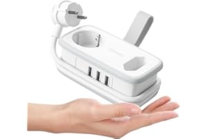 Listwa zasilająca z gniazdem USB NTONPOWER z 2 gniazdami wtykowymi, 3 gniazda rozdzielające USB-A, 1,1 m, gniazdo wielokrotne, 2500 W, biała