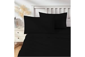 Maple Threads Polycotton Fitted Sheet, 52% Polyester 48% Cotton, Easy Care (Black, Double)