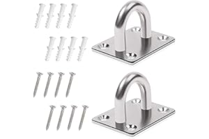 Fokelyi Square Pad Eye Plate, 2 Pcs Stainless Steel Ceiling Hooks with 8 Screws and Plastic Plugs Heavy Duty Pad Eye Plate Metal Suspension U Hooks for Wall Ceiling Hanging