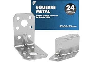 shinfly 24 Pièces Équerre De Fixation 53×53×35 mm, Acier galvanisé 90°, Equerres Renforcees, Connecteurs pour structures en bois, meubles, étagères et cadres légers