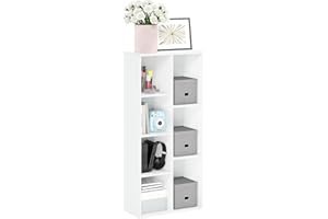 Furinno LUDER Book Shelf, 7-Cube Bookshelf, Bookcase, 9.4 x 19.5 x 41.7, for Living Room, Bedroom, Home Office, White