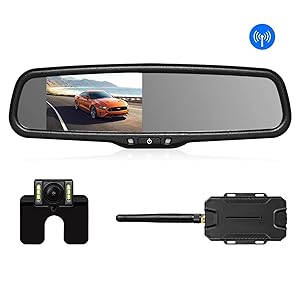 AUTO-VOX T1400W Retrocamera Auto Wireless Telecamera Retromarcia, Sensori Parcheggio, Specchietto Retrovisore Monitor con Telecamera Posteriore IP68, 6 LED, Visione Notturna Super