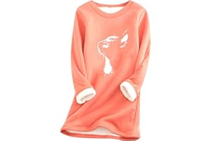 YMING Señorita Teddy Fleece Pullover Cálido Cuello Redondo Sudadera Felpa Pullover Manga Larga Gato Suéter