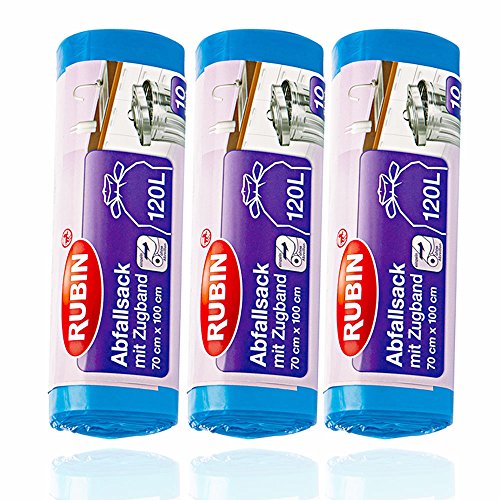 Zugband Müllsäcke – 120 Liter (30 Stück) – Für Haushalt und Büro – Reißfest und Flüssigkeitsdicht – 3er Pack (3×10 Stück) – Recyclebar – Besonders klein verpackt - 4