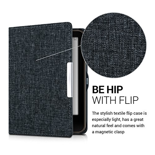 kwmobile Hülle für Tolino Vision 1 / 2 / 3 / 4 HD – Flipcover Case eReader Schutzhülle – Bookstyle Klapphülle Stoff Design Dunkelgrau - 2