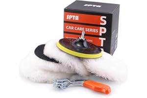 Lammfell pad, Lammwollhaube, Lammfell, SPTA 5tlg 180mm Polieren polierscheibe Polierset Set Wolle Pad Lammwolle 180mm Klett pad polierscheibe + M14 Bohrer Adapter für Auto poliermaschine -HWPPS7M14M6