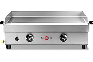 KRAMPOUZ Plancha Gaz SAMBA - Plaque de Cuisson en Inox 54 x 33 cm - 3000 Watts - 2 Zones de Cuisson - 2 Brûleurs en Acier Inoxydable - Nettoyage Facile - Fabriquée en France - Réf PFSB2MA-KR