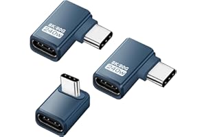 PUISENO 3 Stück USB C Extender Adapter 90 Grad, 80Gbps USB C Stecker zu Buchse Winkel Adapter, 240W Thunderbolt 5 Extension Connector für iPhone 15/16, Team Deck, Tablet, Telefone, andere Typ C Geräte (Grau)