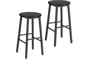 HOOBRO Juego de 2 Taburetes Altos de Bar, Sillas de Cocina y Comedor, con 2 Reposapiés de Distinta Altura, Pies Ajustables, Negro EBB07BY01G1N2