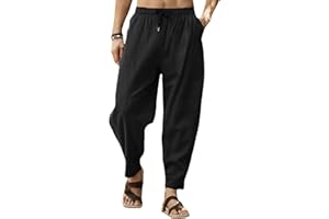 MAKINGDA Mens Baggy Cotton Trousers Casual Summer Yoga Beach Lounge Drawstring Wide Leg Harem Pants