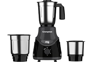 Crompton DS 500 BLKX 500-Watt Mixer Grinder with Powertron Motor & Motor Vent-X Technology (3 Stainless Steel Jars, Black & Grey)
