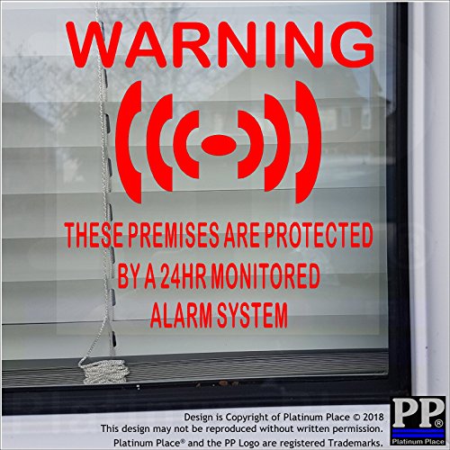 6 x Premises Protected Stickers for Windows-RED onto CLEAR-Monitored Alarm System-24hr Security Warning Signs for House, Flat, Business, Property-Self Adhesive Vinyl Signs